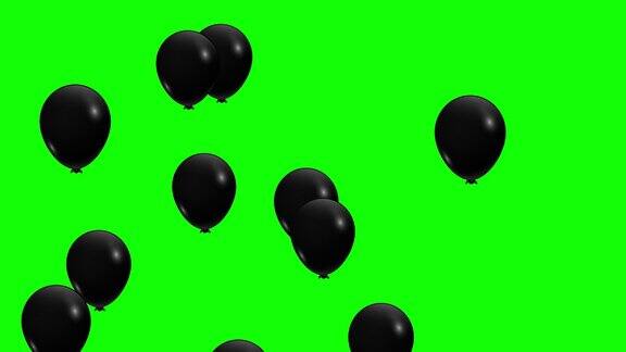 绿色背景上的黑色气球的动画气球在空中飞行百分之一的特价销售折扣气球上升黑色星期五特价销售氦气球阿尔法通道