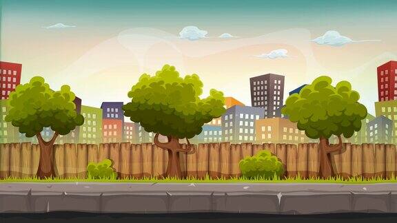 高清插图的城市建筑树木和街道