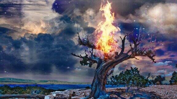 夜晚燃烧的树