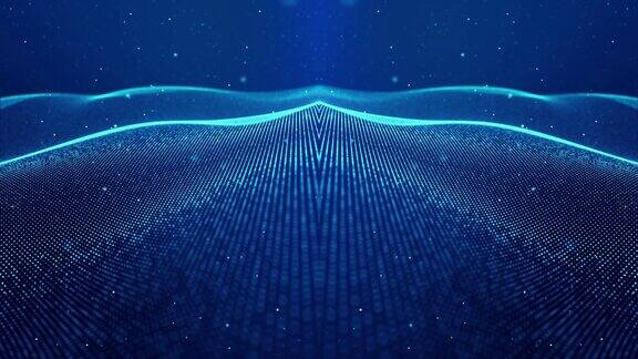 粒子波的科幻抽象主题4k环形抽象蓝色辉光粒子背景形成曲线表面对称结构数字背景与粒子全息图
