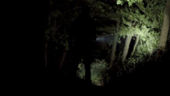 晚上在森林里孤独的行走