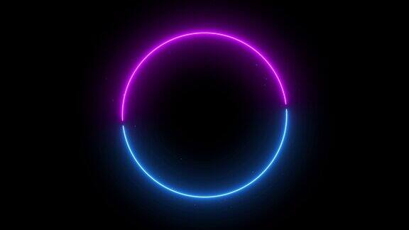 动画霓虹灯发光的圆圈框架彩色激光显示无缝循环4K边界未来的光效果孤立的黑色VJ背景为俱乐部表演音乐视频介绍发光粒子