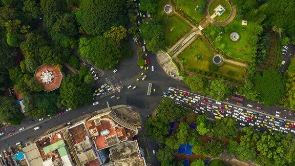 班加罗尔公园交通街道十字路口空中全景图时间间隔为4k印度