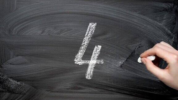 女老师用粉笔在黑板上画从0到9的数字用粉笔动画数字直接倒数0-9Loopable