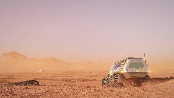 火星漫游者在火星表面向栖息地移动