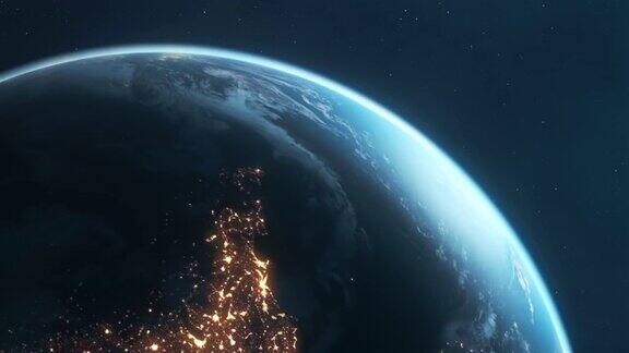 行星地球在夜晚-可循环高度详细的动画
