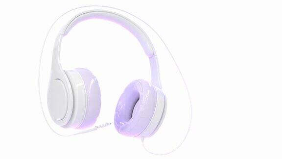 耳机听音乐dj音频耳机孤立在白色背景现实模型的白色紫色立体声耳机与线附件音响扬声器角度的看法三维渲染