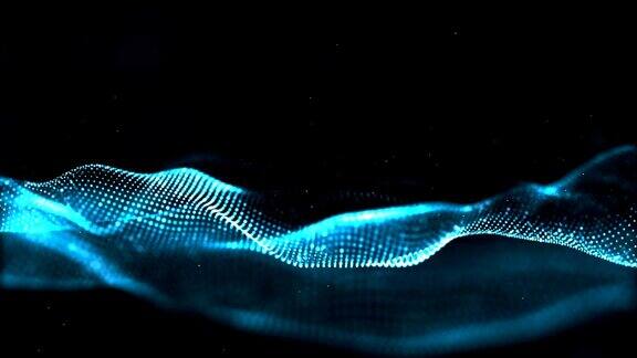 抽象蓝色数字粒子波与尘埃和光运动背景