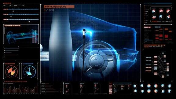 充电电池电子混合动力汽车在数字未来显示界面环保的未来汽车4kmovie.2