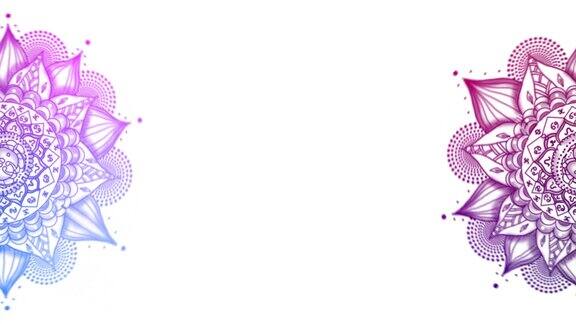 抽象观赏圆形图案五彩曼陀罗股票的动画迷人的曼荼罗背景变化的花万花筒圈与光线无缝循环