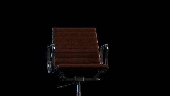 4k现代钢和皮革办公椅平稳滑动和旋转黑色背景