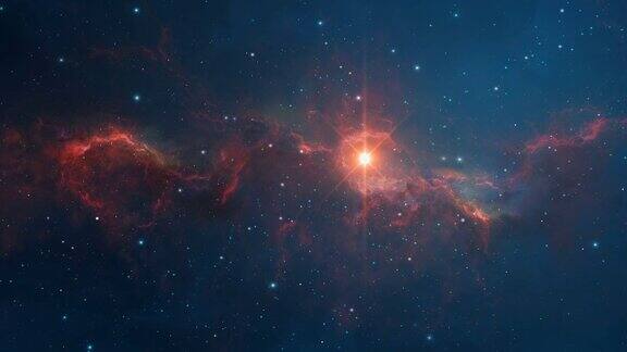 空间背景穿过蓝色和红色的星云和星星数字动画3D渲染