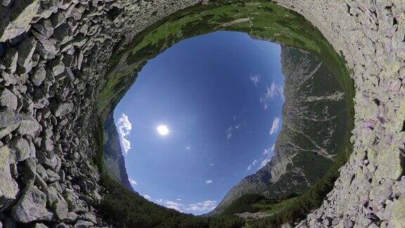 徒步旅行在落基山小径景观微型行星隧道透视