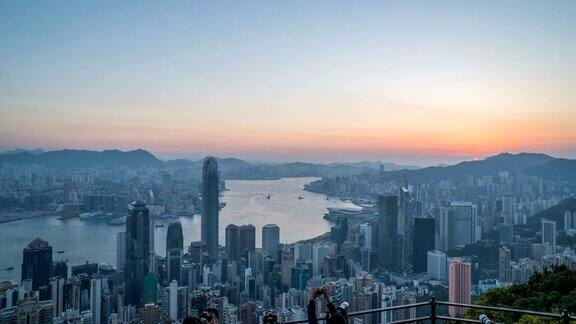 4K延时-从维多利亚山顶拍摄香港城市的日出