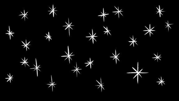 星星在漆黑的夜空中闪烁手绘黑白动画