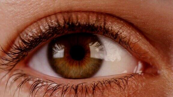 一个女人睁开棕色眼睛的微距镜头