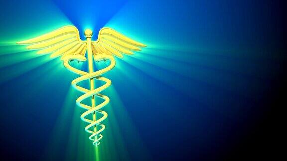 蓝色背景上阿斯克勒庇俄斯医学符号的金杖