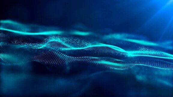 蓝色数字波、颗粒流、尘埃抽象网络空间环境背景