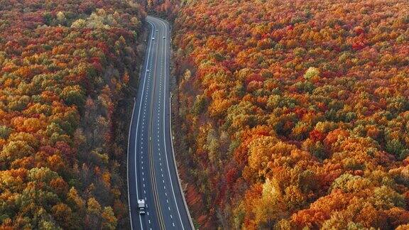 高速公路上五彩缤纷的秋季