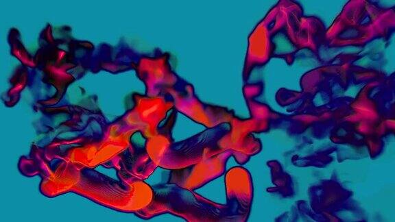 蓝色背景上的红色粒子流3D动画循环