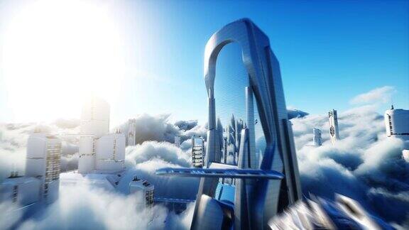 云中的未来科幻城市乌托邦4k动画