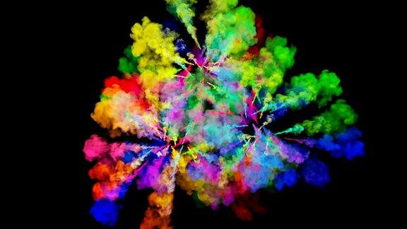 爆炸的火药孤立在黑色背景3d动画的粒子作为彩色的背景或覆盖效果迸发出彩虹般的色彩粉饼呈现出明亮如胡里节11