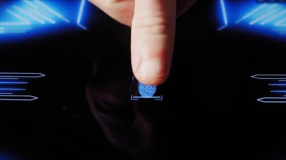 人类手指打开触摸屏按钮激活未来人工智能机器学习可视化人工智能概念版本5