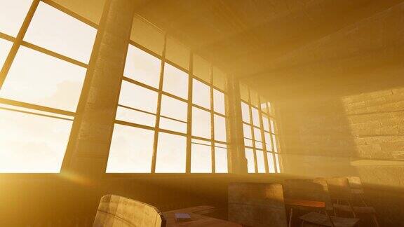 空荡荡的教室和阳光的阴影