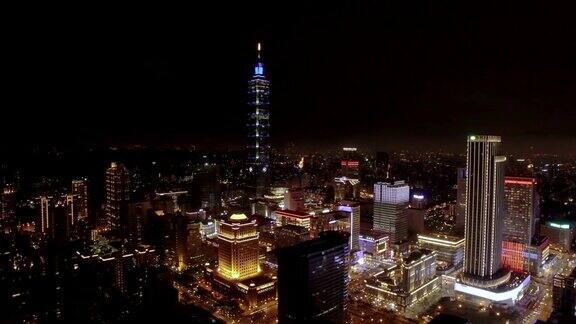 台北金融区夜间鸟瞰图台湾
