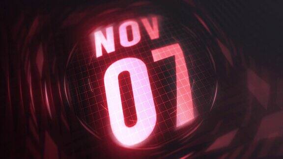 11月7日3d动态图像红外线日历在未来和科技发光霓虹灯拍摄纪念在led等4k循环