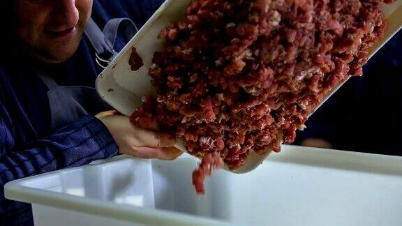 把磨碎的肉放在一个大容器里