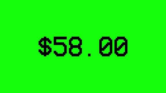 价格计数器动画-结帐运动图形库存视频-它去到0美元到100美元-孤立的黑色和绿色屏幕背景色度键控