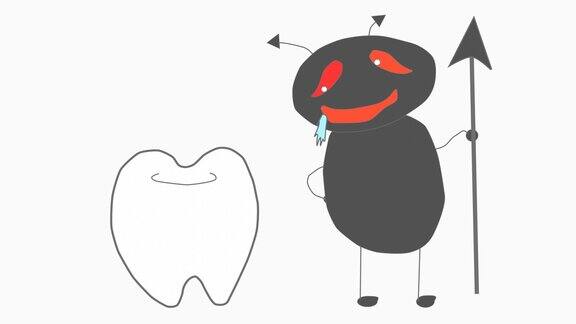 龋齿细菌在健康的牙齿上咧嘴笑插图