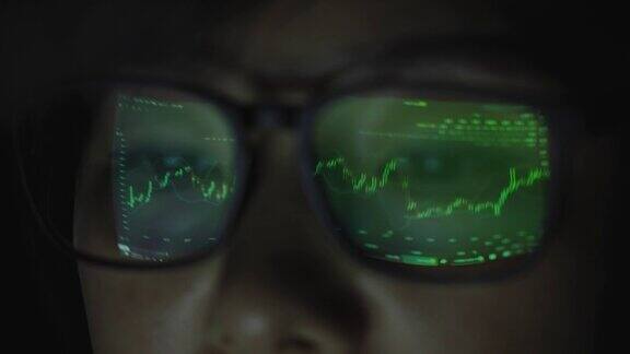 在电脑显示器上看股票市场的女人