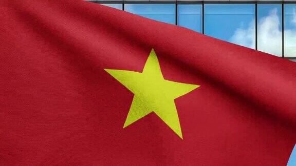 3D越南国旗迎风飘扬特写越南的一面旗帜吹着柔软的丝绸