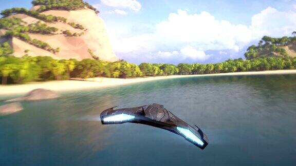 假3D科幻视频游戏飞行的飞船没有hud