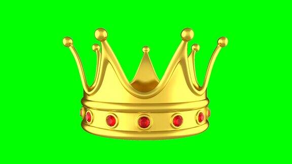 循环动画旋转的金色皇冠在绿色的背景