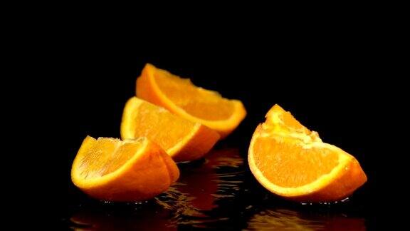 两段真正的慢动作的橘子下落的视频