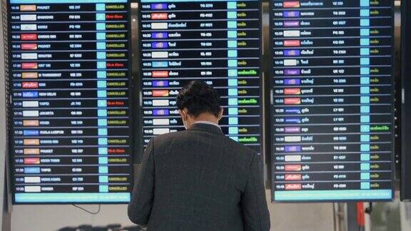 商人在机场查询航班信息