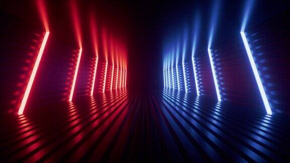 发光的霓虹灯线和隧道3d渲染