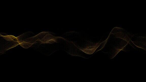 循环视频抽象的波浪金色数字线背景发光的灯光上的粒子