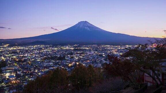 4k时间流逝:日本川口千子湖富士山的日落