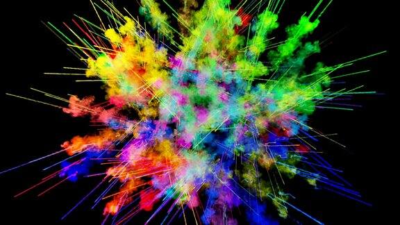 爆炸的火药孤立在黑色背景3d动画的粒子作为彩色的背景或覆盖效果迸发出彩虹般的色彩粉饼呈现出明亮如胡里节50