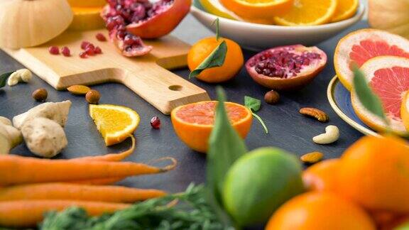 胡萝卜、橙子、榴莲等蔬菜水果