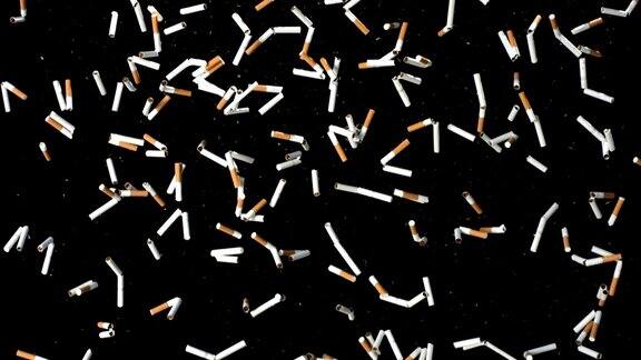 高清超级慢动作:香烟落在黑色背景上