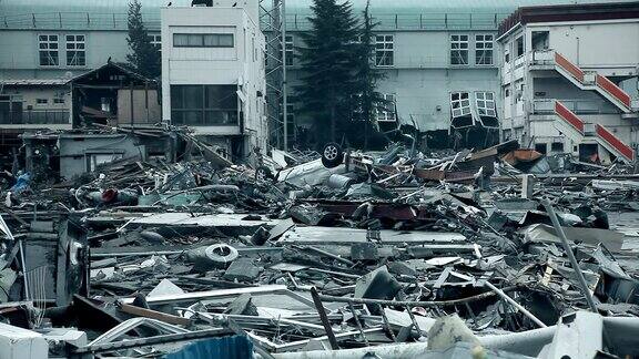 日本福岛海啸后被毁的房屋