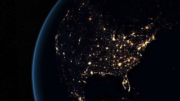 在地球上从太空旋转的夜晚的北美