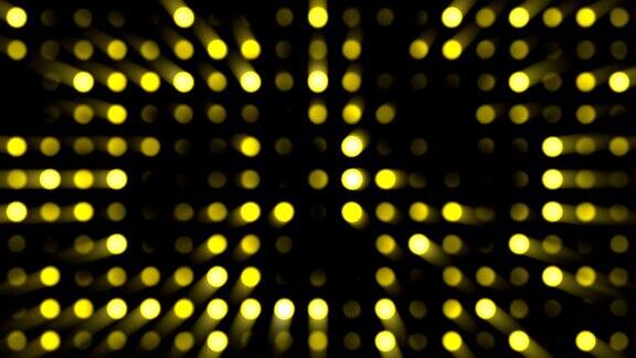 黄色圆圈音乐视频背景-网格点与随机生成效果的黑色背景
