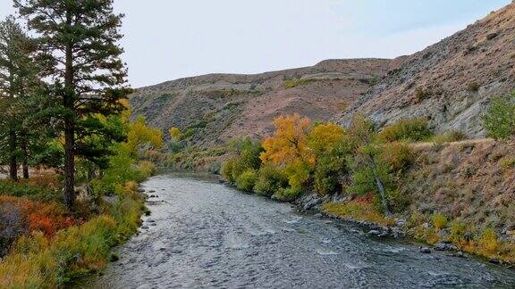 鸟瞰美丽的河流在秋天