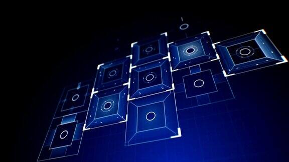 抽象数字方块图标绘制显示与自由度模糊数字技术3d动画